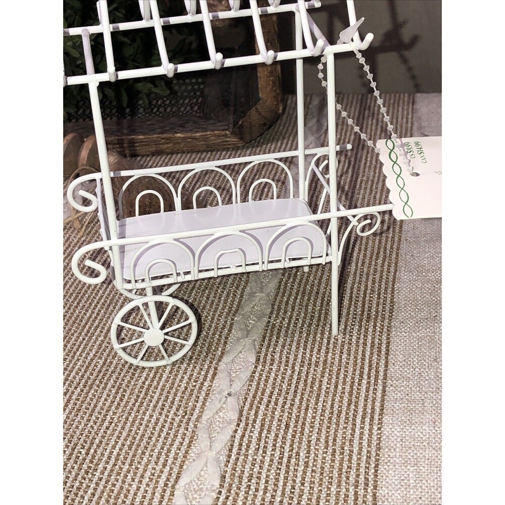 6 Pcs Miniatures White Metal Flower Cart, 2 Pedestals, Metal Chair and 2 Tables - Picture 16 of 16